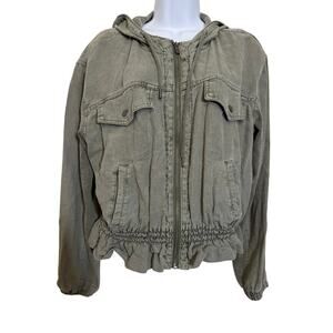 Splendid Olive Utility Jacket sz M Hooded Ruffle Hem Coastal Cowgirl Lightweight